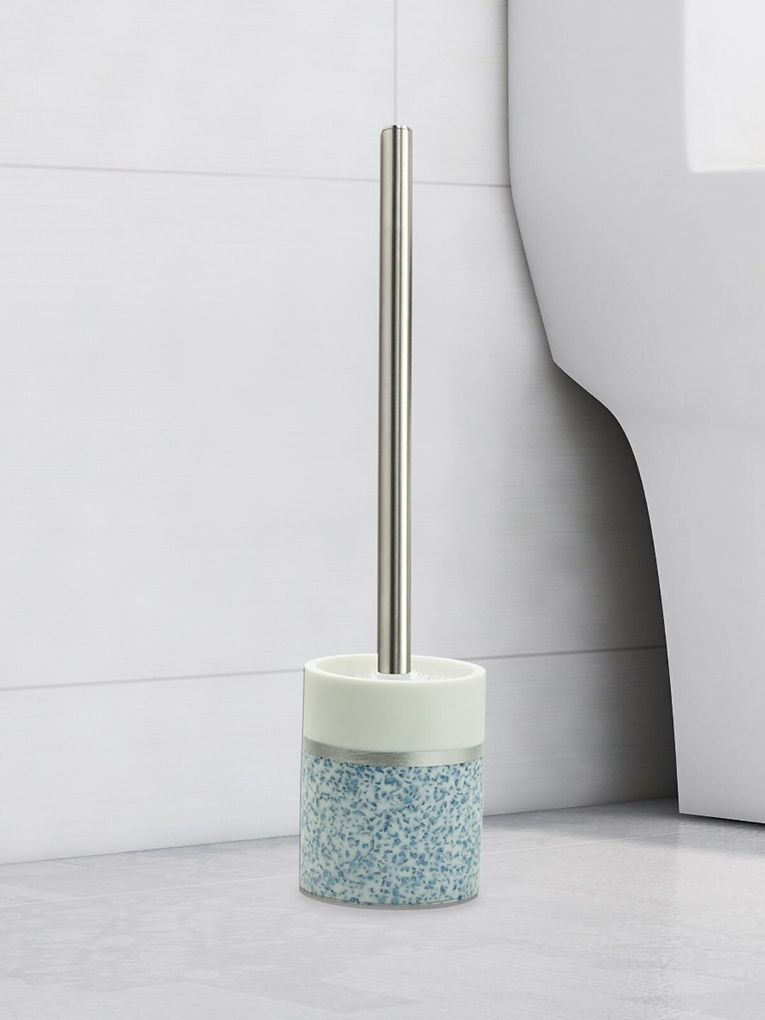 OBSESSIONS Blue & White Freestanding Polyresin Toilet Brush With Holder Price in India