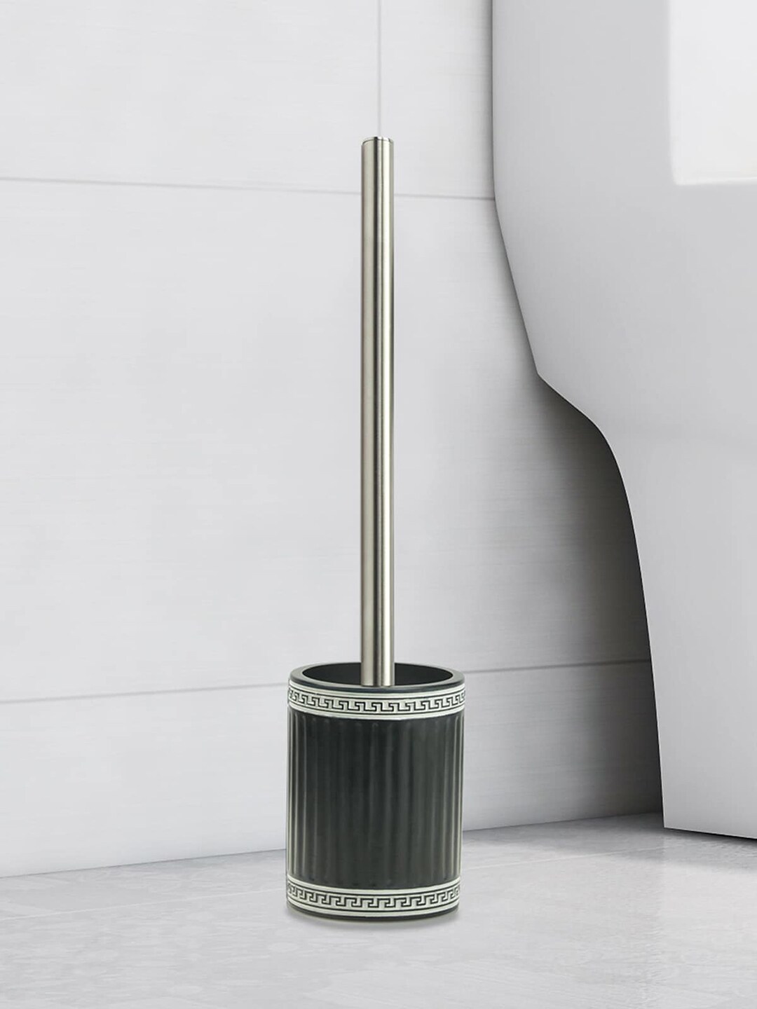OBSESSIONS White & Black Textured Freestanding Polyresin Toilet Brush with Holder Price in India