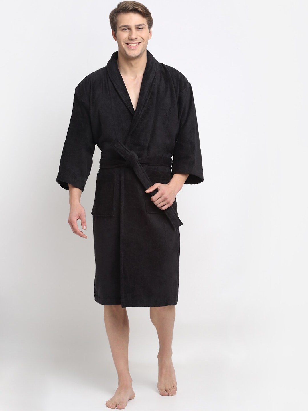 Creeva Black Solid Bath Robe Price in India