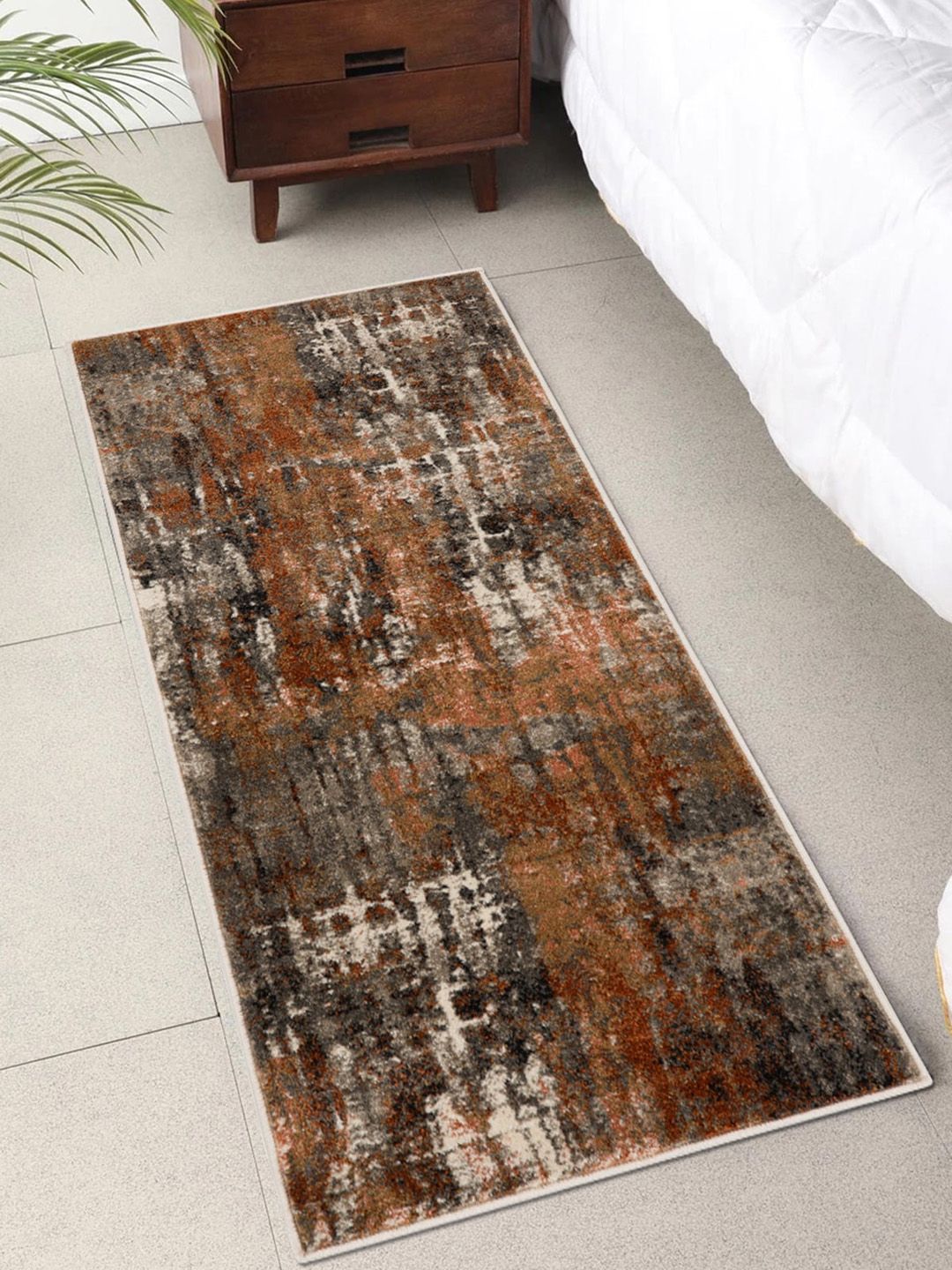 OBSESSIONS Brown & Grey Abstract Floor Runner Price in India