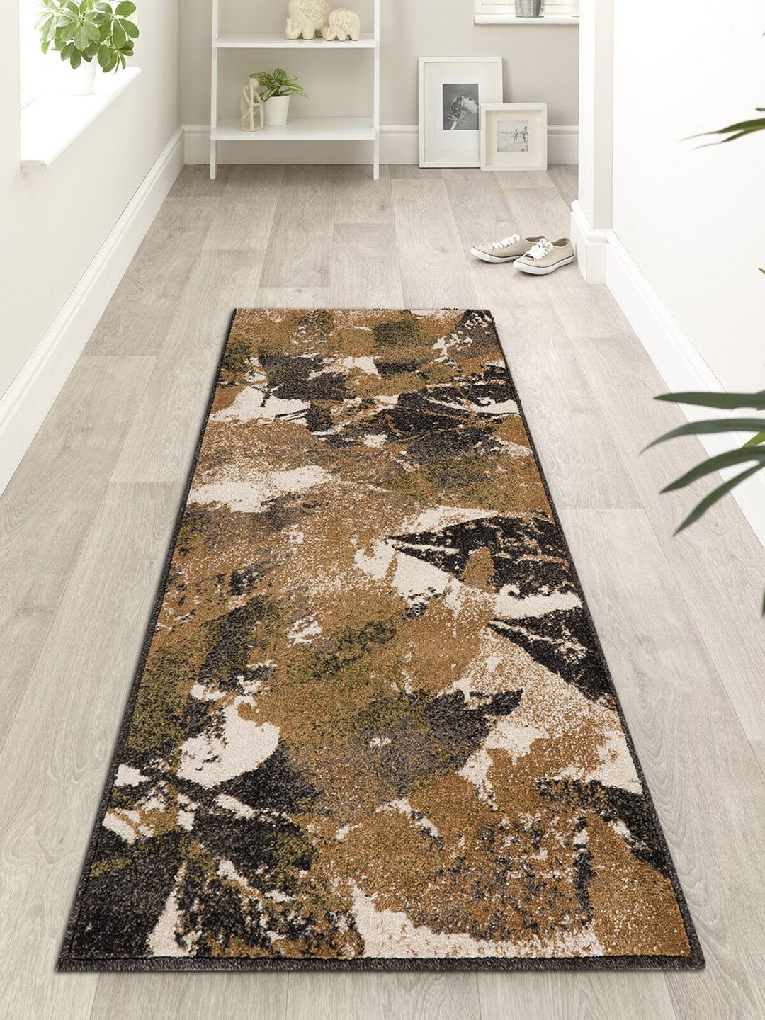 OBSESSIONS Brown & Beige Abstract Floor Runner Price in India