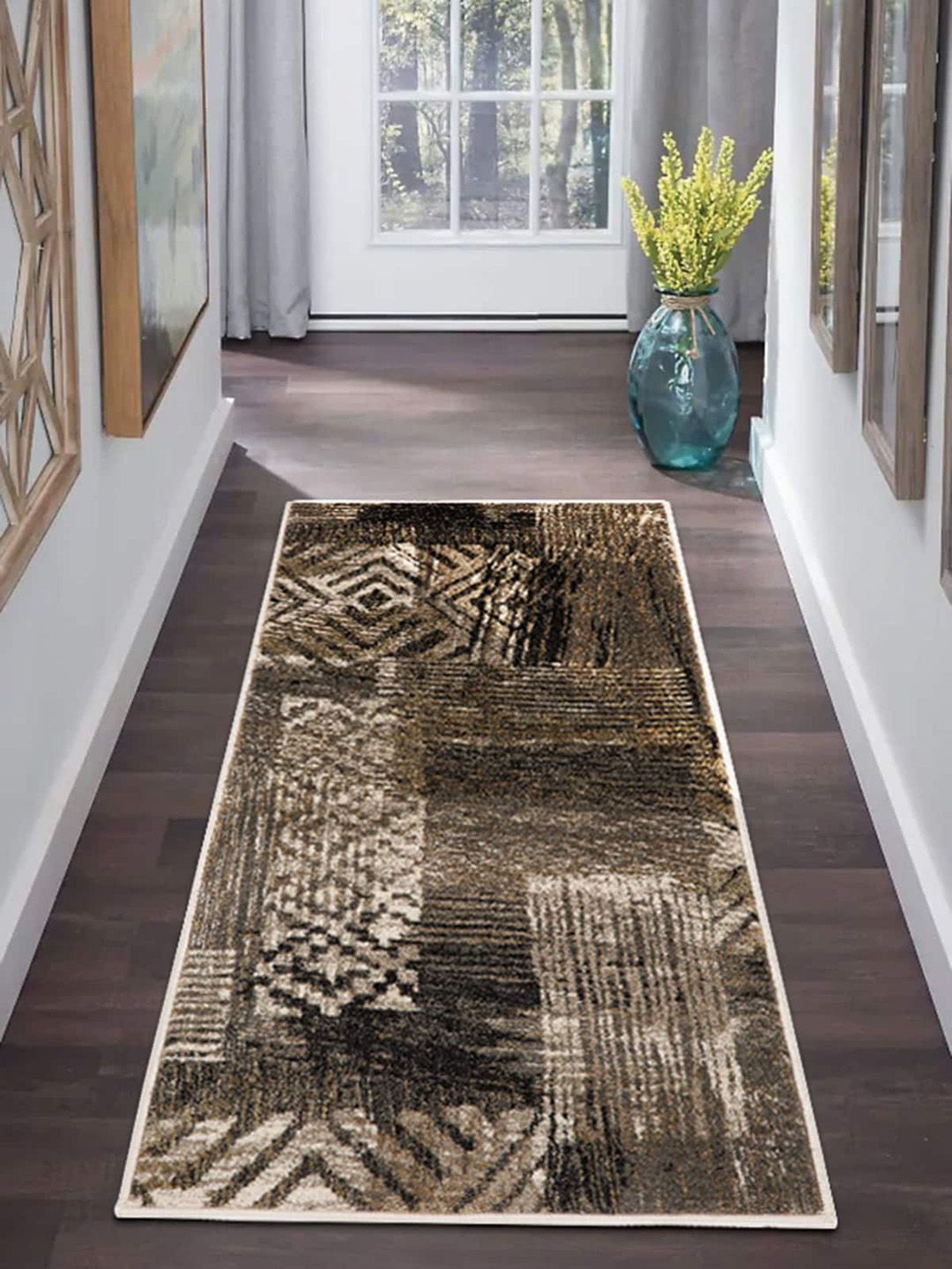 OBSESSIONS Cream-Coloured & Brown Anti-Skid Floor Runner Price in India