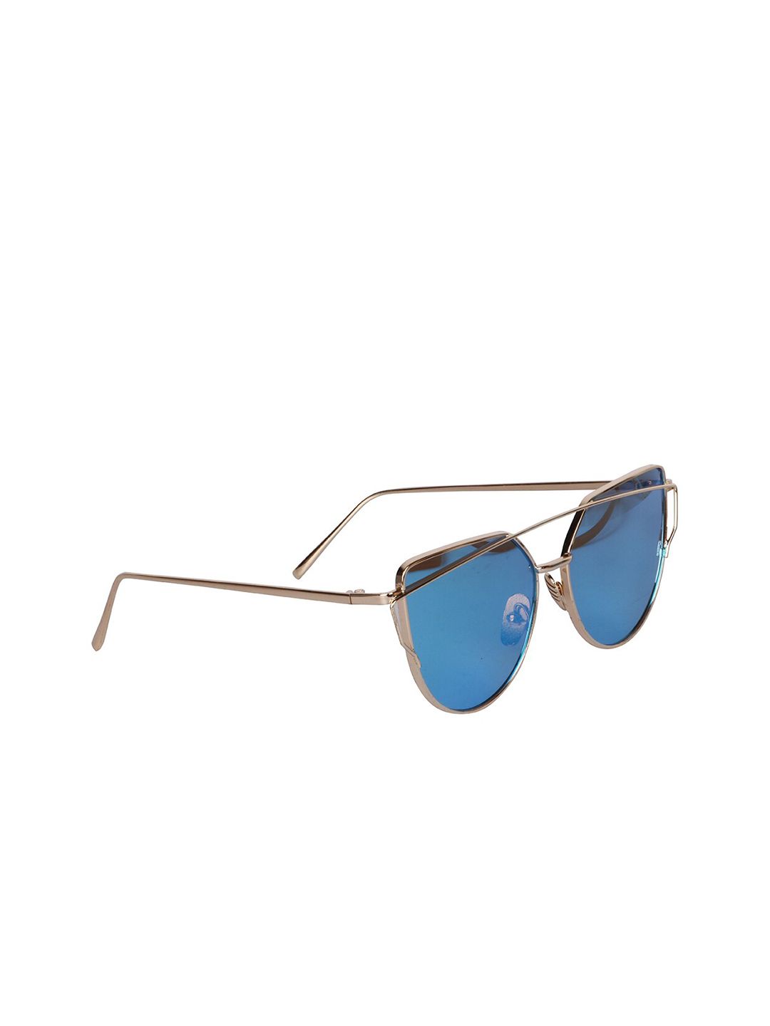 Awestuffs Women Blue Lens & Gold-Toned Cateye Sunglasses with UV Protected Lens Price in India