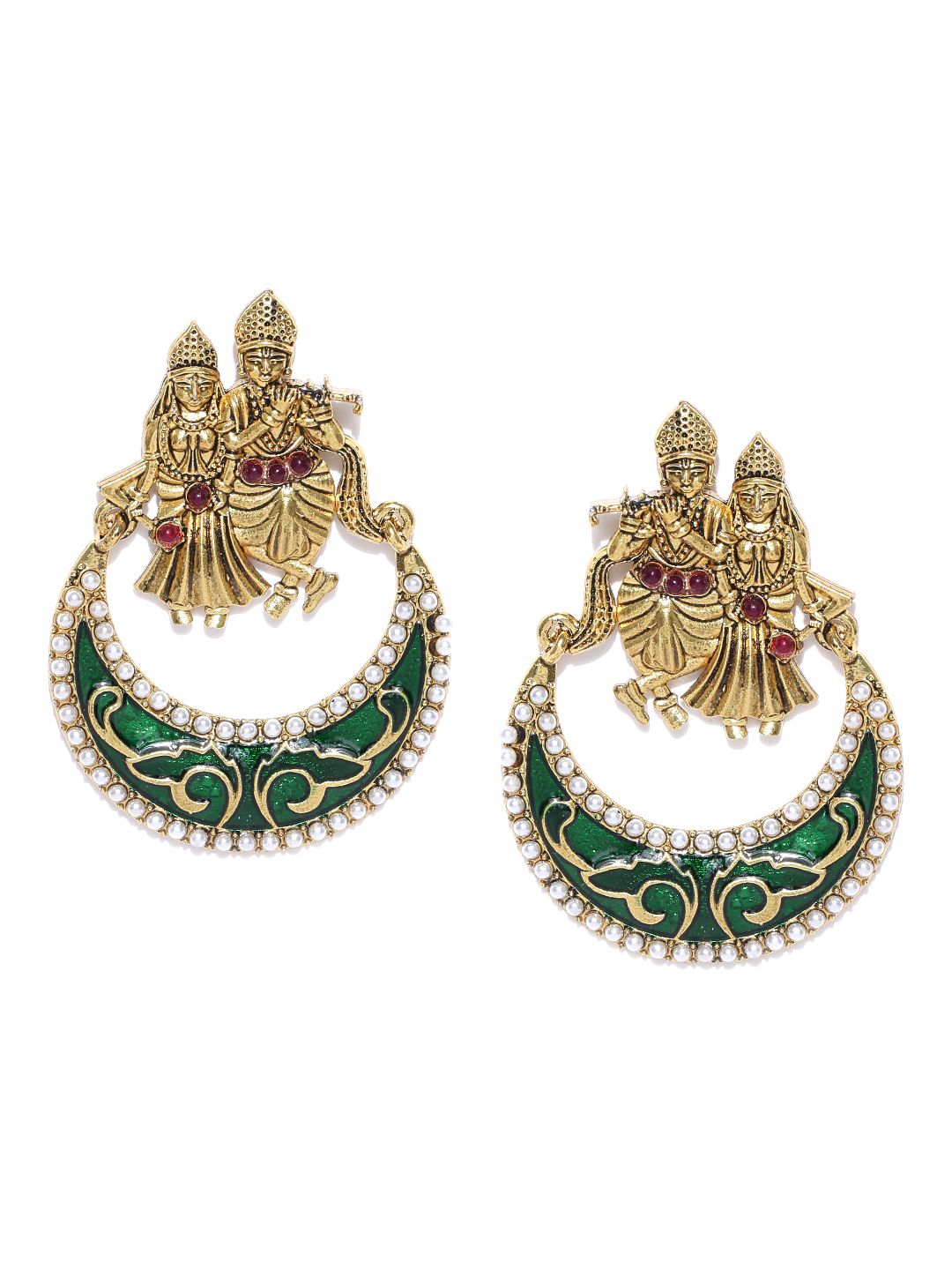 Zaveri Pearls Green Gold-Plated Radhakrishnan Beaded Chandbalis Price in India