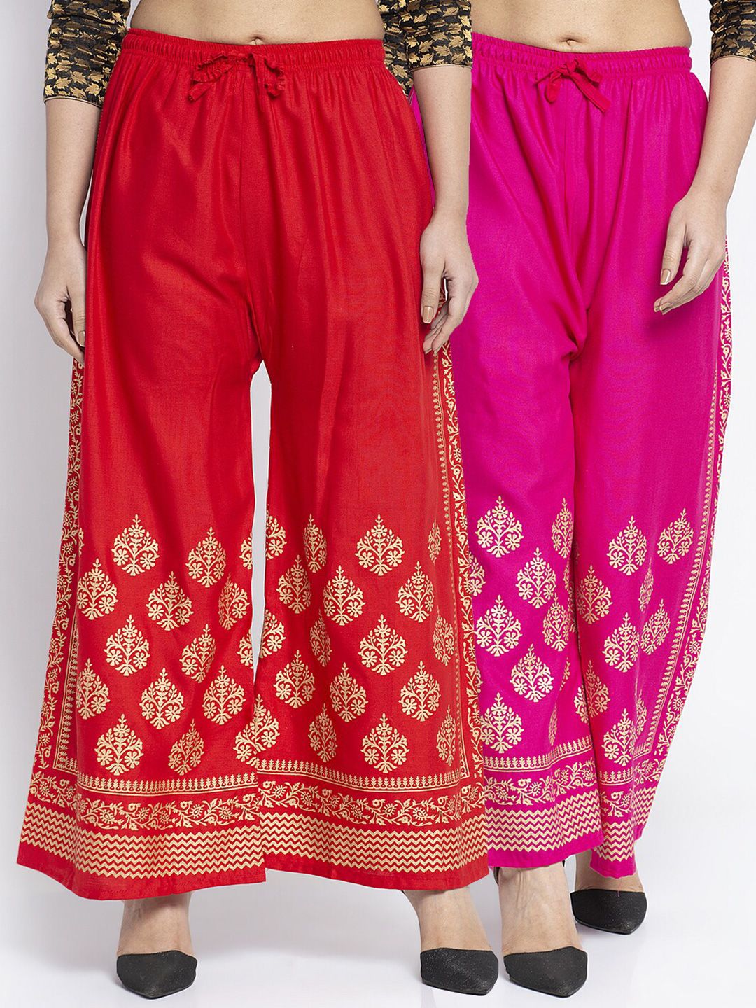 Jinfo Women Red & Pink Set of 2  Ethnic Printed Flared Knitted Ethnic Palazzos Price in India