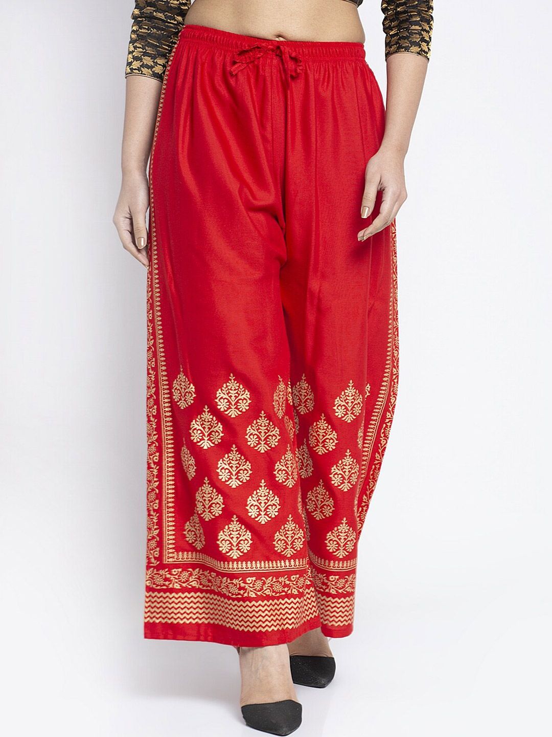 Jinfo Women Red Embroidered Straight Fit Palazzo Price in India