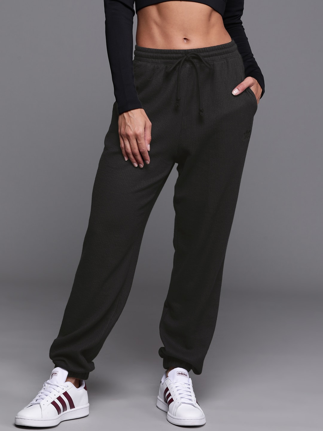 ADIDAS Originals Women Black Ribbed Cuffed Solid Sustainable Joggers Price in India