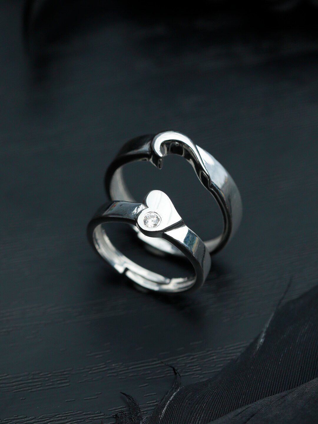 SHEER by Priyaasi Combo Of 2 Heart Designed 92.5 Sterling Silver Couple Rings Price in India