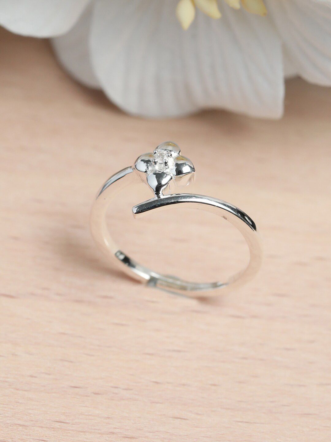 SHEER by Priyaasi Silver-Plated 92.5 Sterling Silver White AD-Studded Flower Finger Ring Price in India