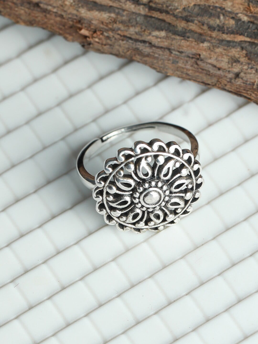 SHEER by Priyaasi Oxidised Silver-Plated 92.5 Sterling Silver AD Studded Finger Ring Price in India