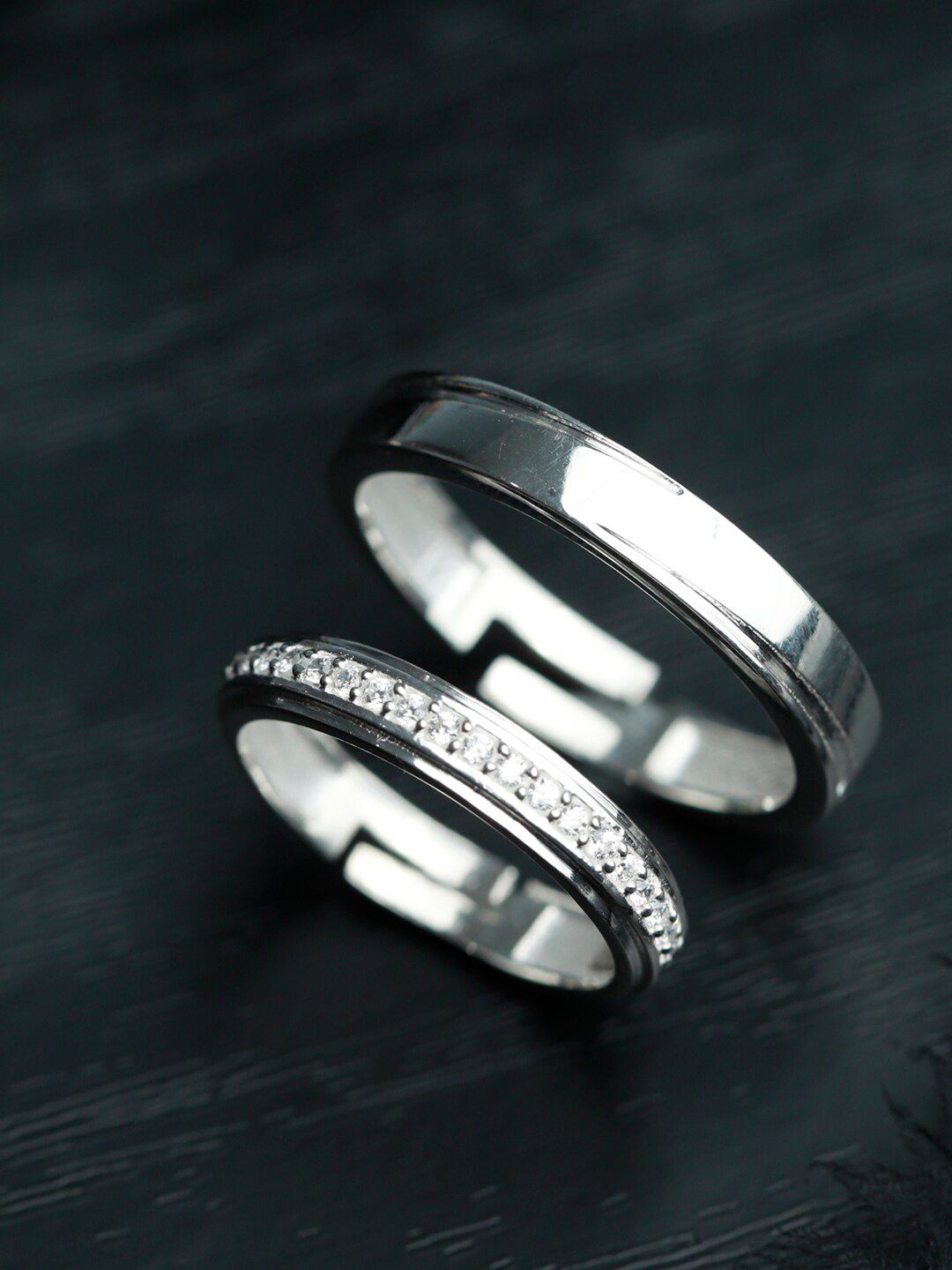 SHEER by Priyaasi Set Of 2 Silver-Plated 925 Sterling Silver AD Adjustable Finger Ring Price in India