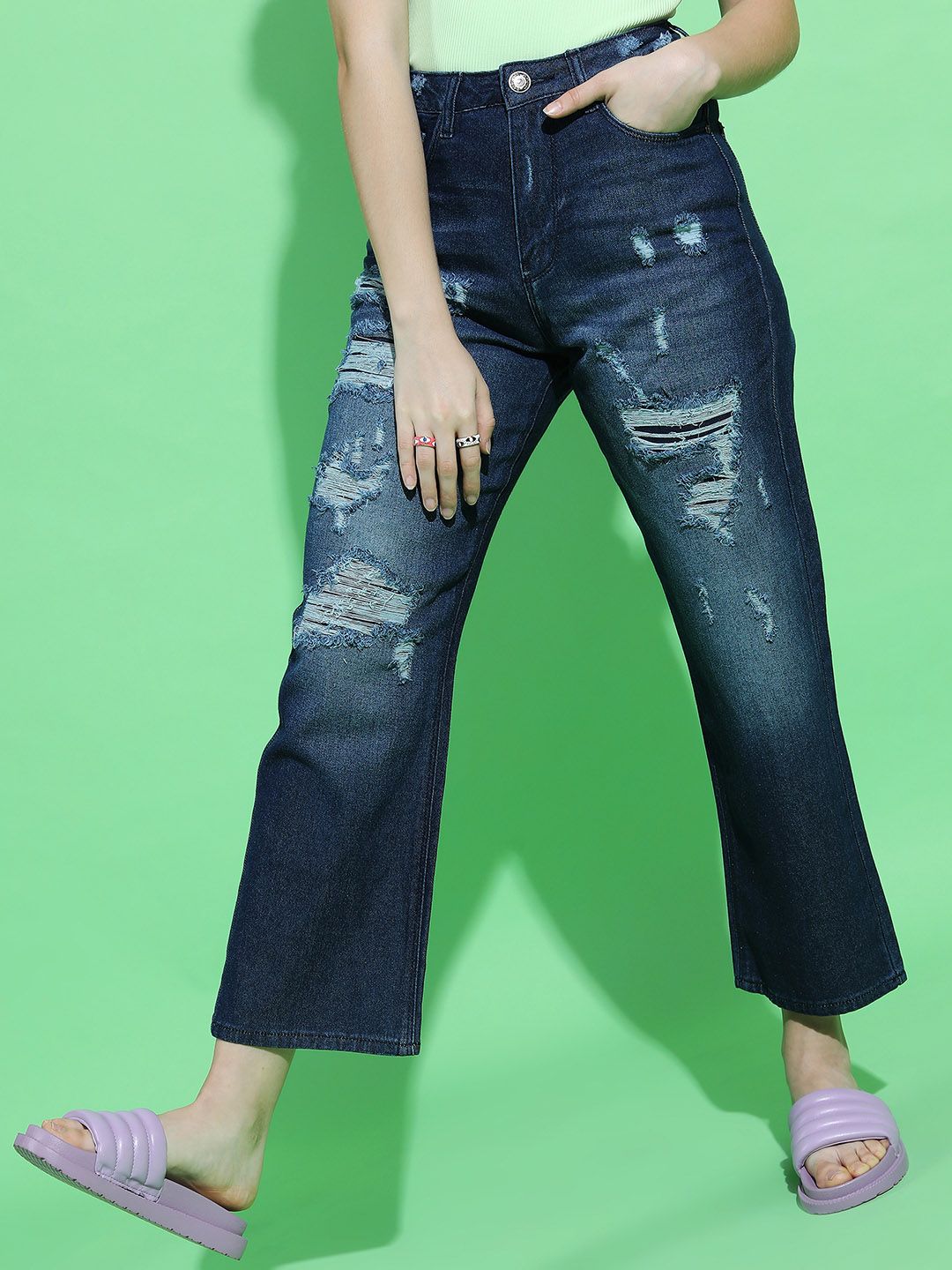 Tokyo Talkies Women Stunning Blue Wide Leg Fit Cropped Jeans Price in India