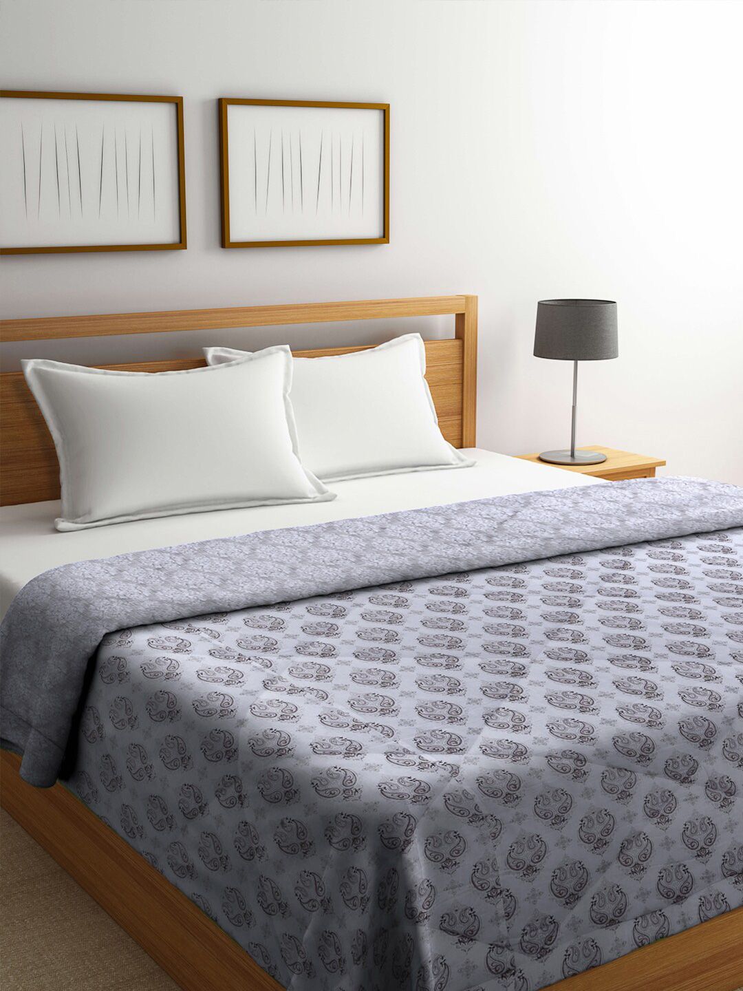 KLOTTHE Grey 600 GSM Double Bed Ethnic Motifs Mild Winter Quilt Price in India