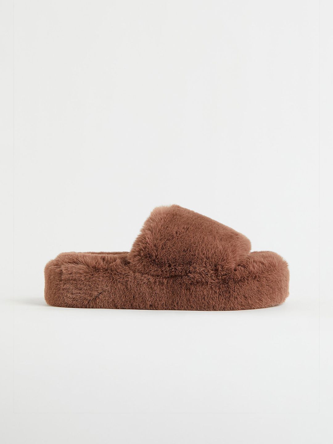 H&M Women Brown Faux Fur Slippers Price in India