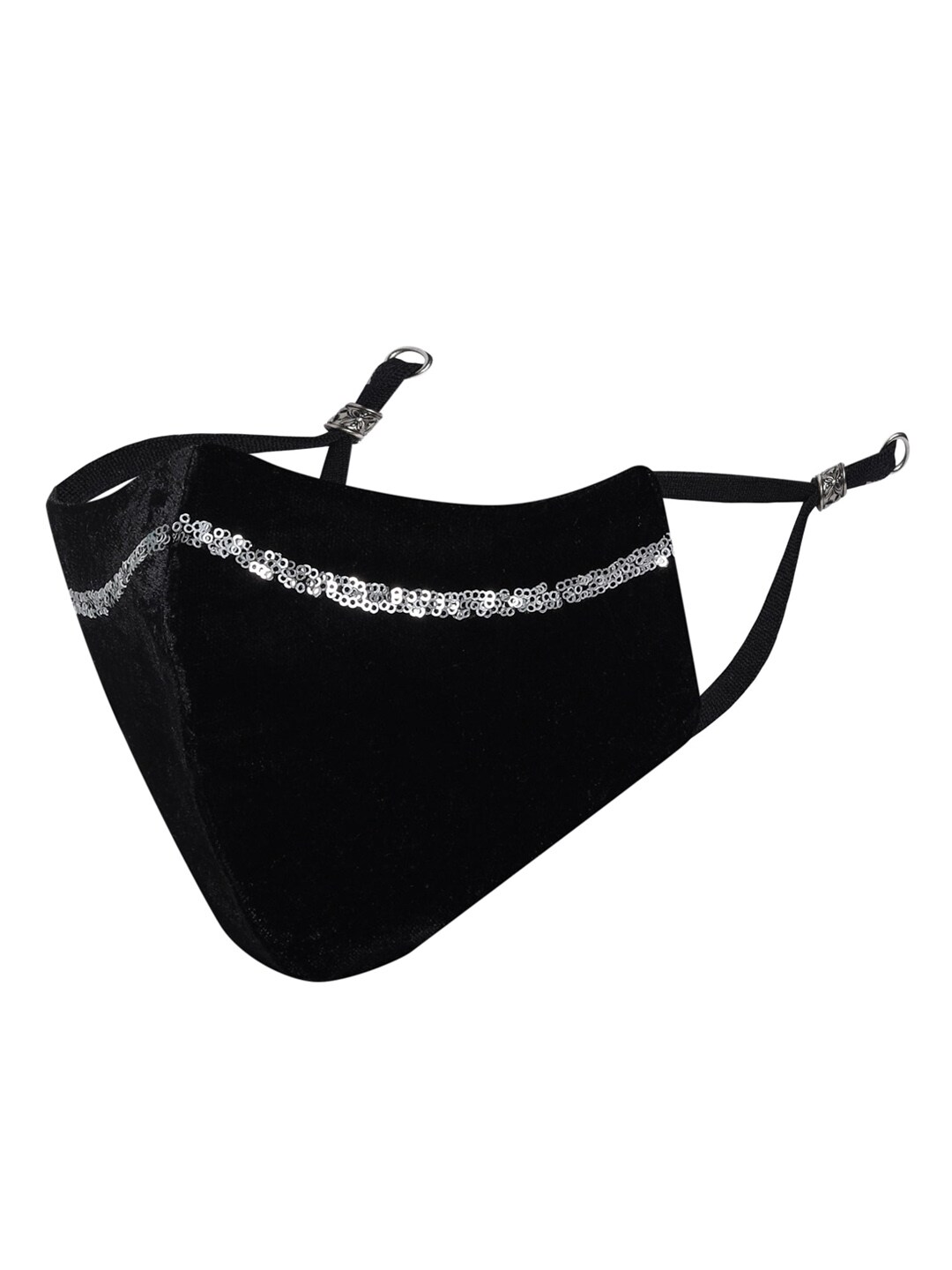 MASQ Black Solid 4-Ply Velvet Cloth Mask with Sequinned Detail Price in India