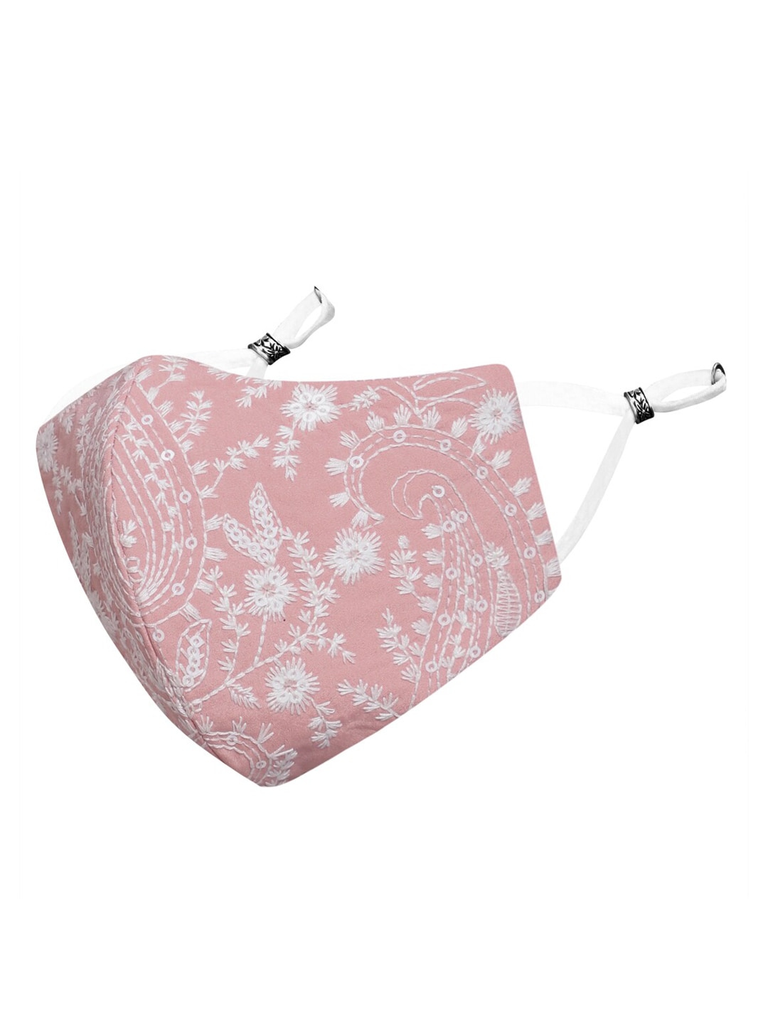 MASQ Pink & White Embroidered 4-Ply Reusable Anti-Pollution Cloth Mask Price in India
