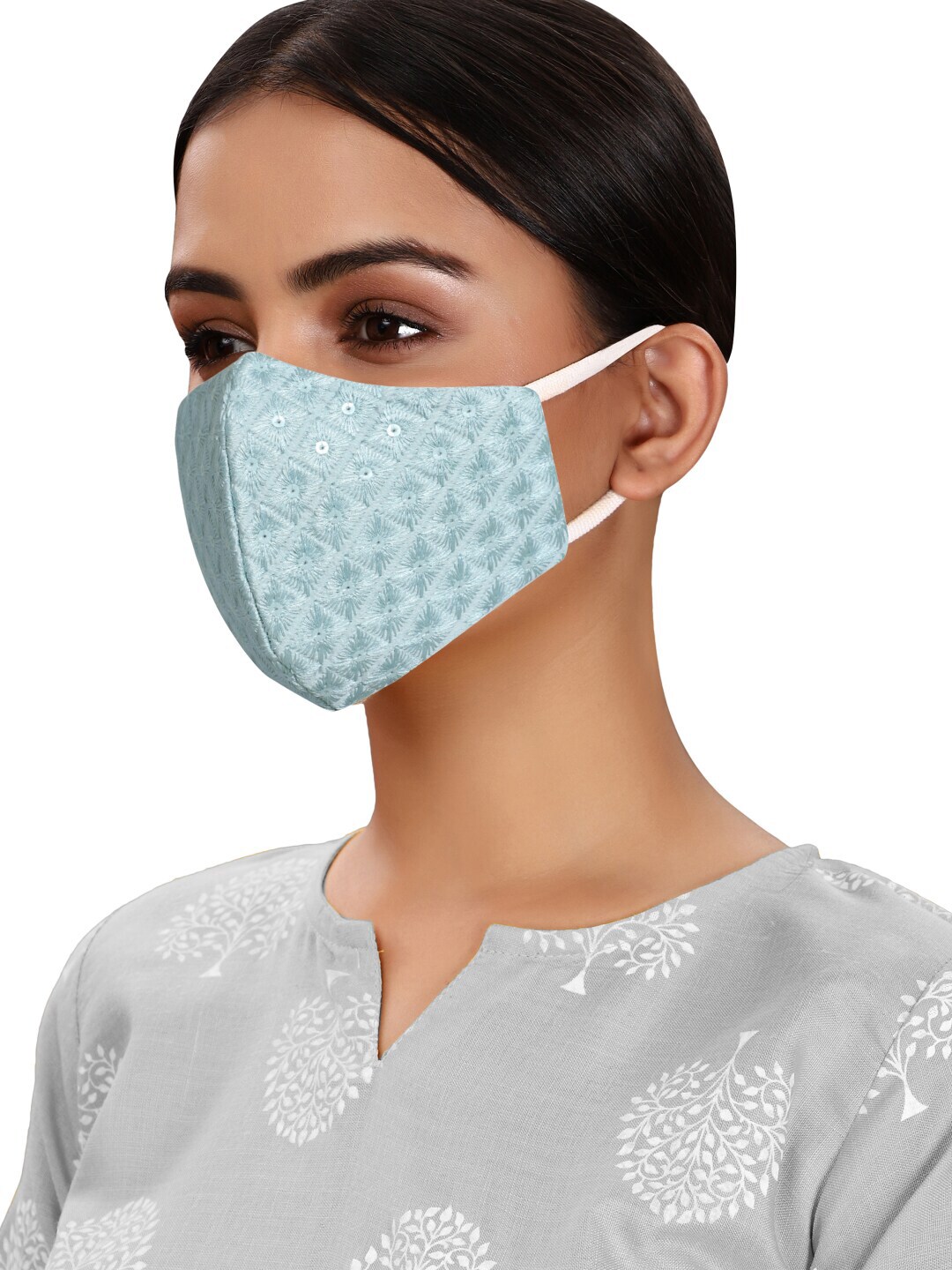 MASQ Blue Embroidered & Sequinned 4-Ply Reusable Anti-Pollution Cloth Mask Price in India