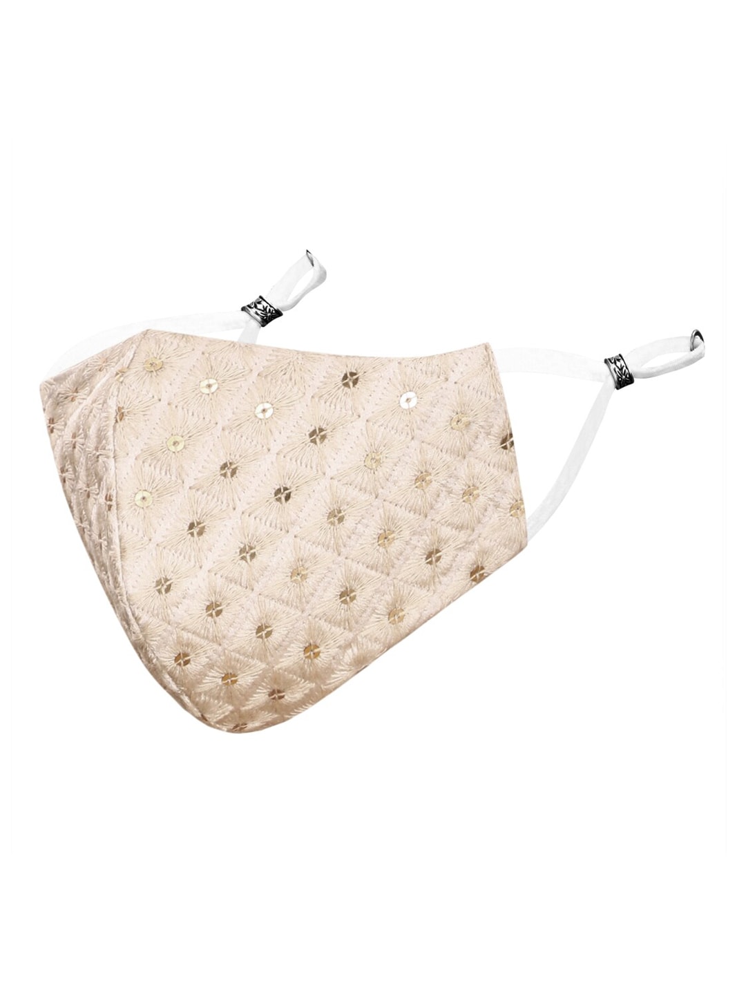 MASQ Beige Embroidered & Sequinned 4-Ply Reusable Anti-Pollution Cloth Mask Price in India