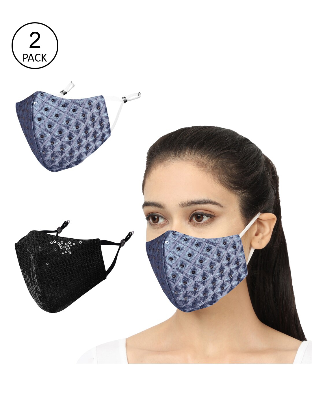 MASQ Pack of 2 Sequinned 4-Ply Reusable Anti-Pollution Cloth Masks Price in India