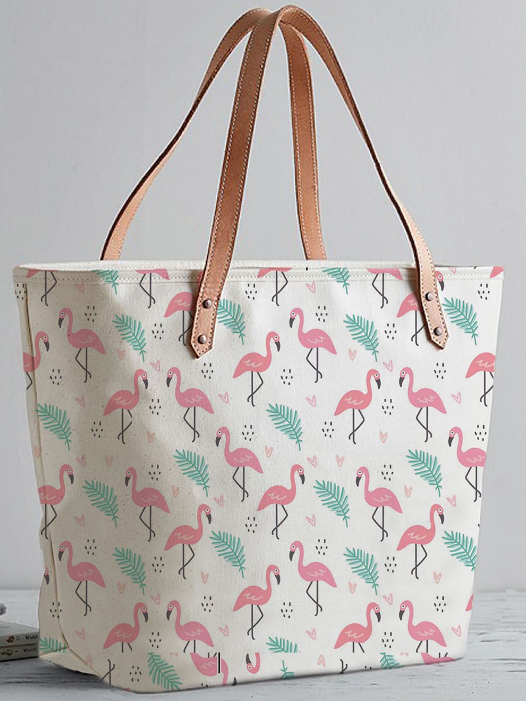 STYBUZZ White Flamingos Printed Shopper Tote Bag Price in India