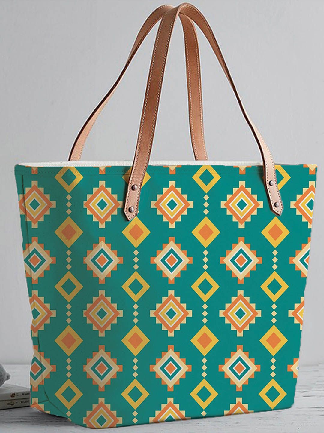 STYBUZZ Green Printed Structured Tote Bag Price in India