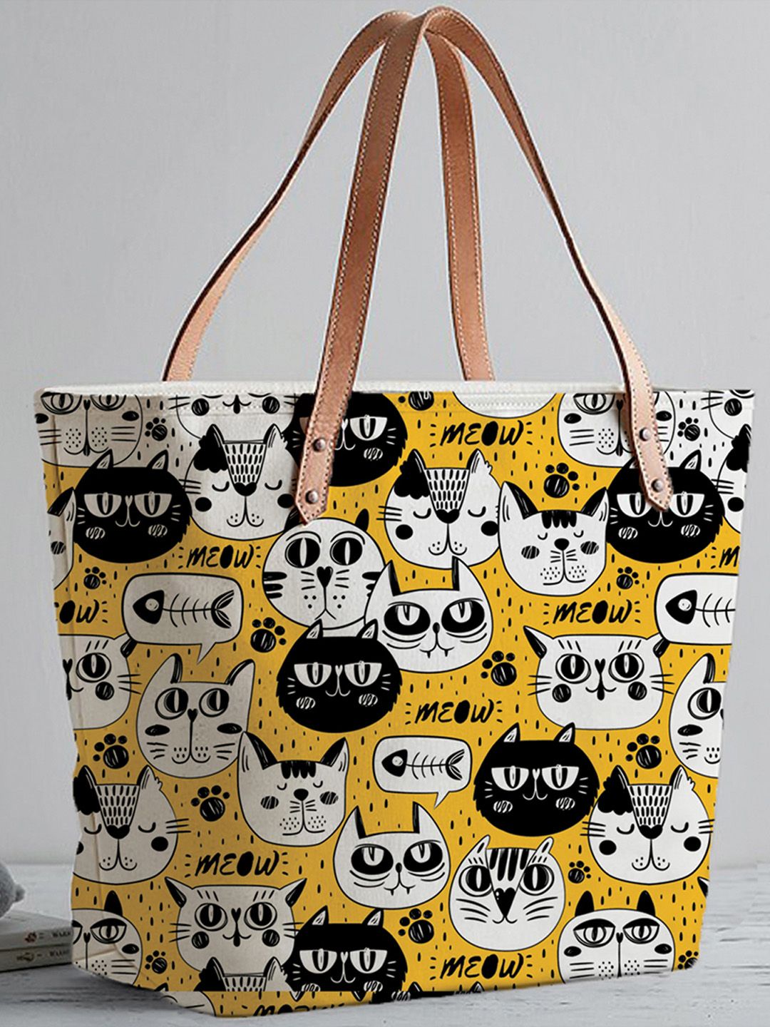 STYBUZZ Women Yellow Printed Oversized Shopper Tote Bag Price in India