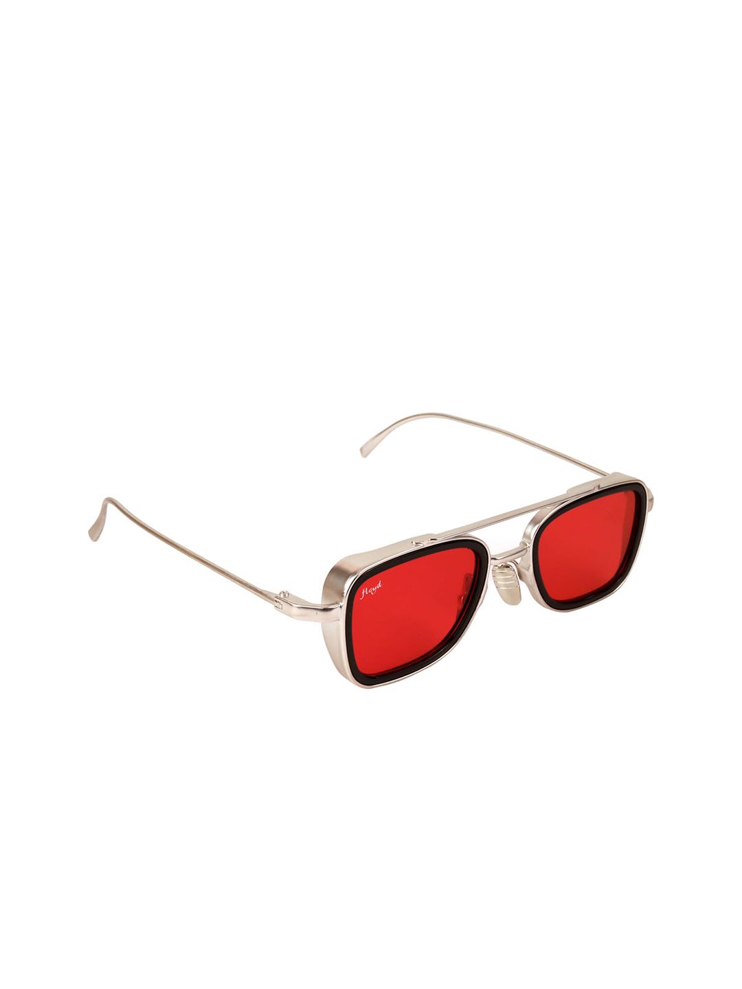 Floyd Unisex Red Lens & Silver-Toned Rectangle Sunglasses with UV Protected Lens