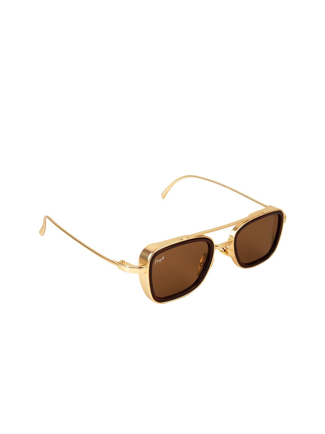 Floyd Unisex Brown Lens & Gold-Toned Rectangle Sunglasses with UV Protected Lens