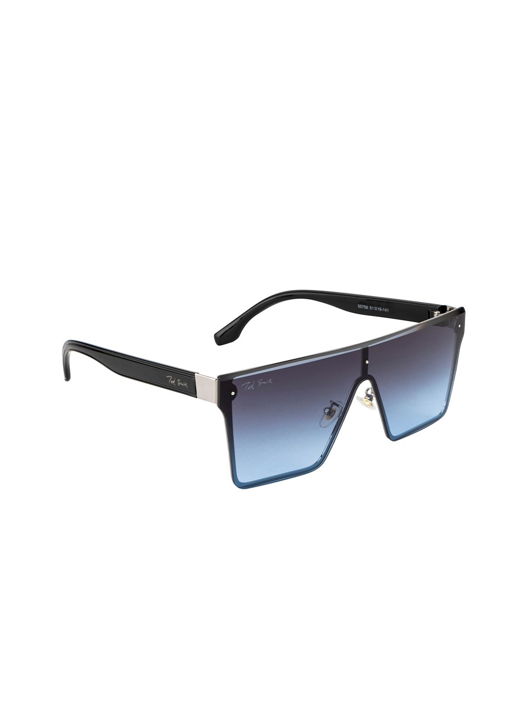 Ted Smith Unisex Blue Lens & Silver-Toned Shield Sunglasses & UV Protected Lens LEGEND_C3 Price in India