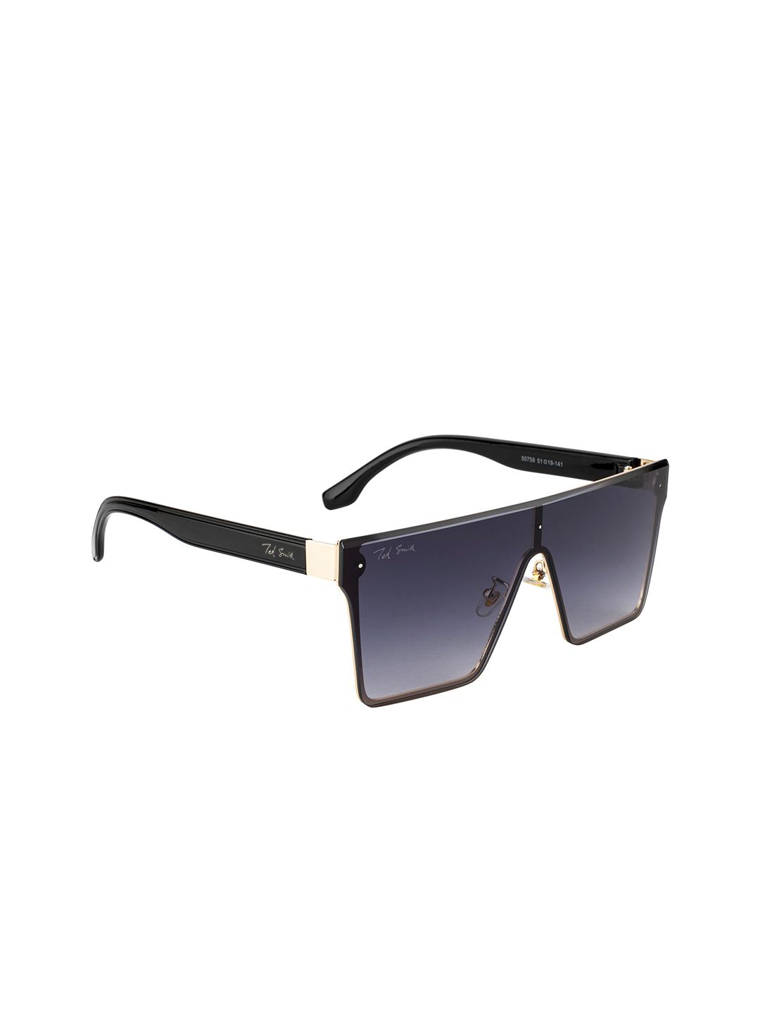 Ted Smith Unisex Grey Lens & Gold-Toned Shield Sunglasses with UV Protected Lens LEGEND_C4 Price in India