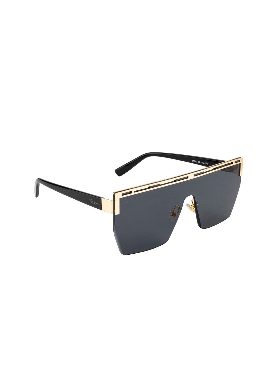 Ted Smith Unisex Grey Lens & Gold-Toned Shield Sunglasses with UV Protected Lens STORM_C1 Price in India