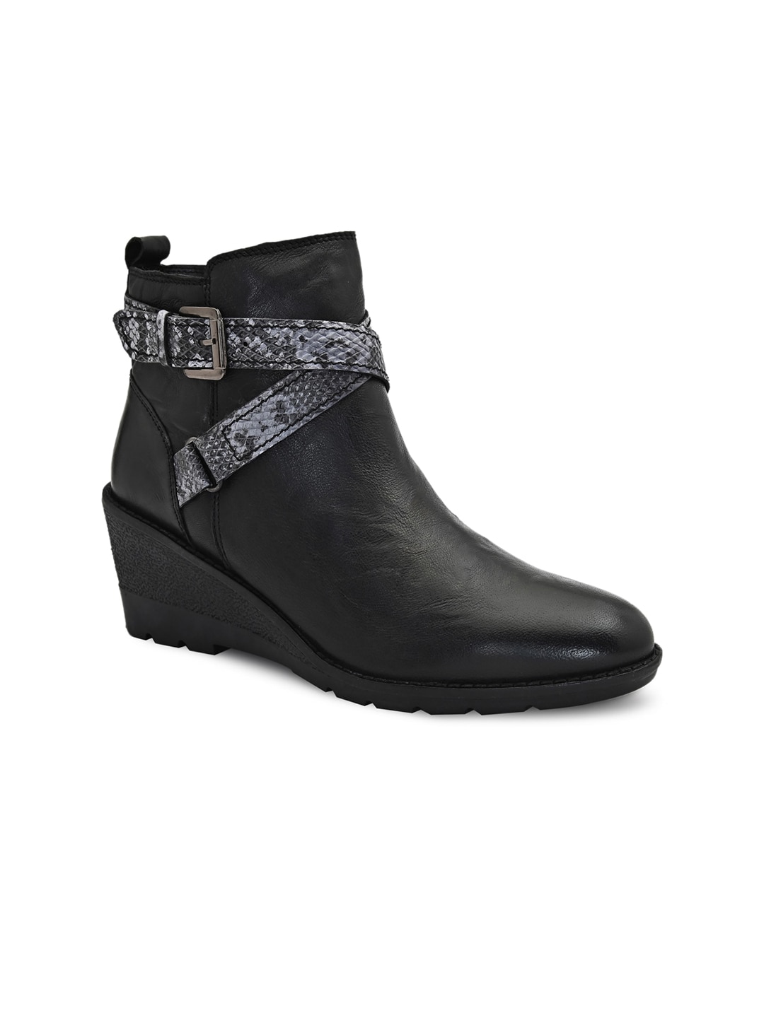 Alberto Torresi Black Leather Wedge Heeled Boots Price in India
