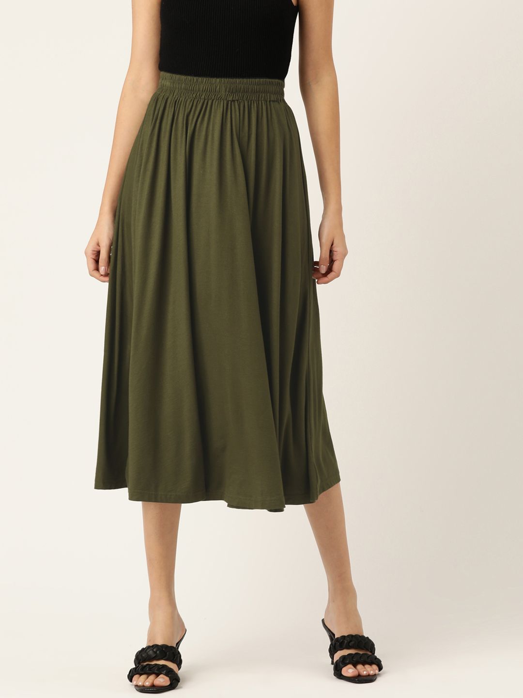 BRINNS Women Olive Green Solid A-Line Skirt