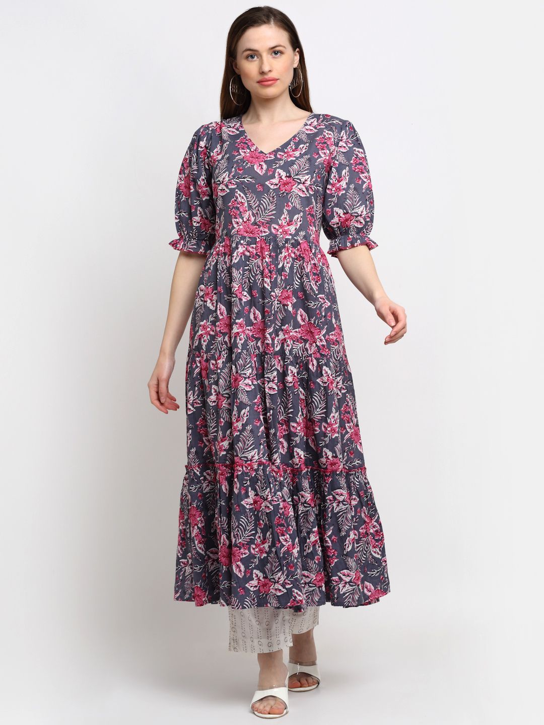 KALINI Grey Floral Midi Dress Price in India