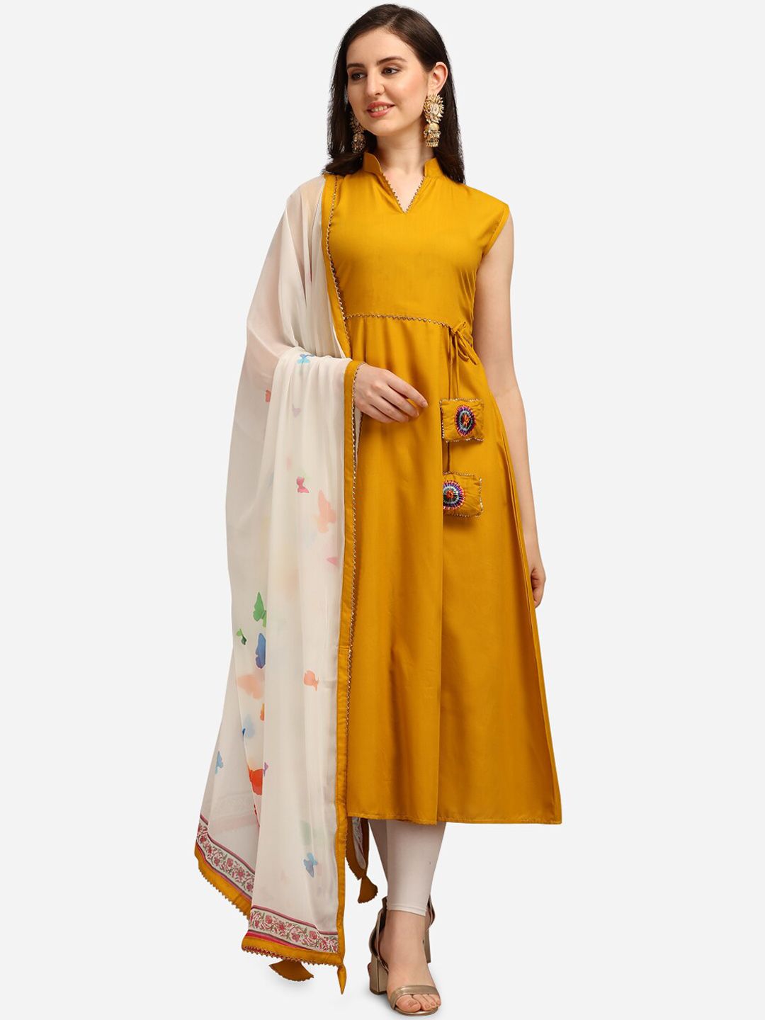 KALINI Women Mustard Yellow Gotta Patti Kurta With Dupatta Price in India