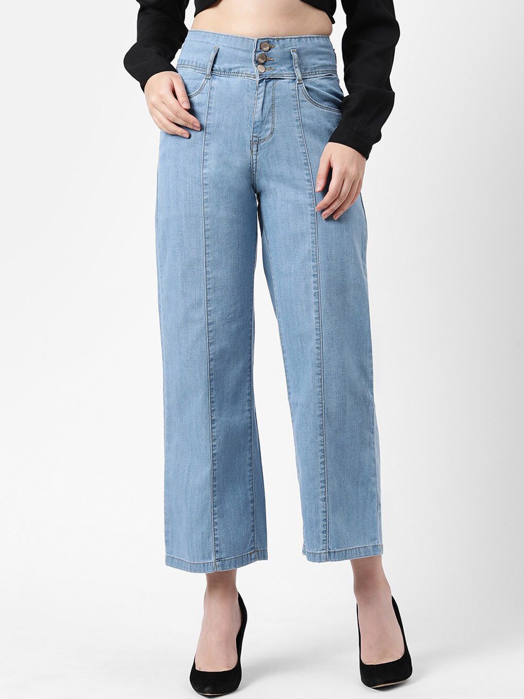 Kraus Jeans Women Blue Wide Leg High-Rise Pure Cotton Jeans Price in India