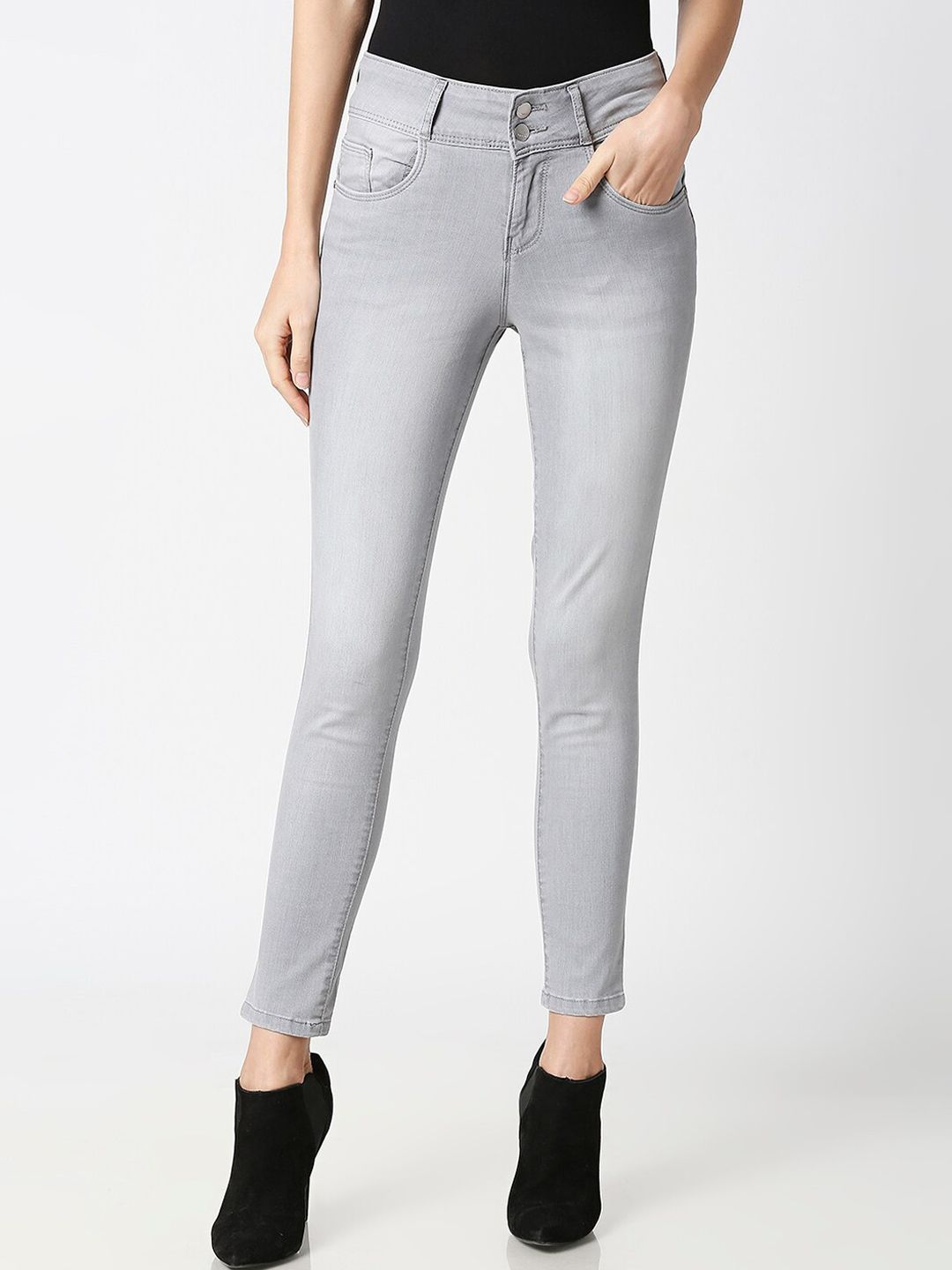 Kraus Jeans Women Grey Skinny Fit High-Rise Heavy Fade Stretchable Jeans Price in India