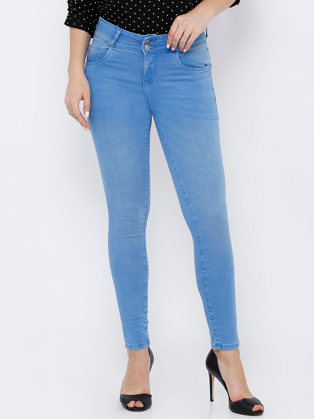 Kraus Jeans Women Blue Skinny Fit High-Rise Light Fade Stretchable Jeans Price in India