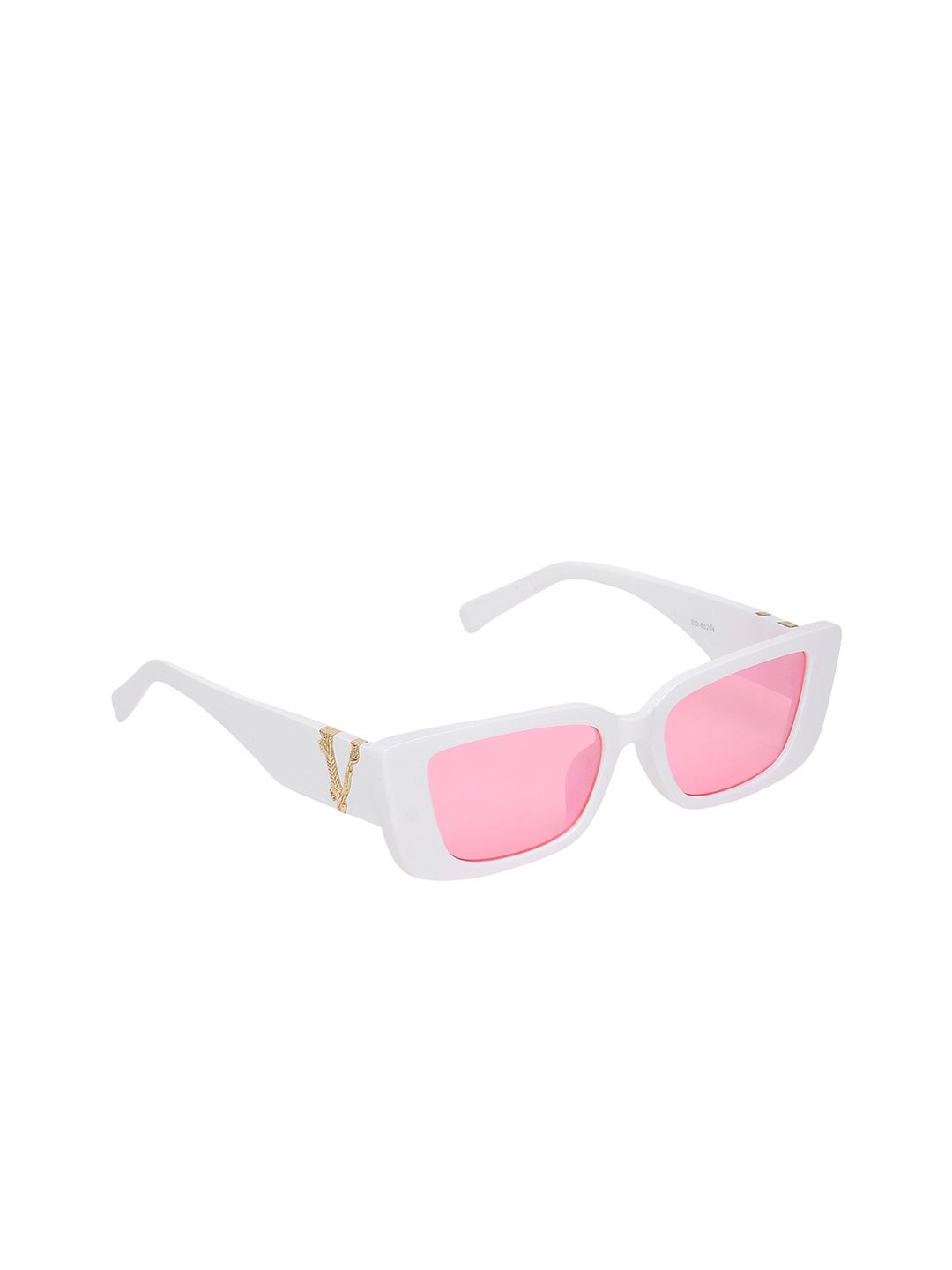 CRIBA Unisex Pink Lens & White Rectangle Sunglasses with UV Protected Lens