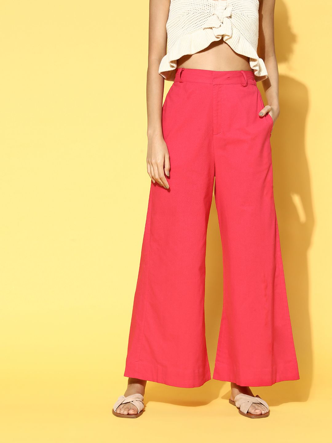 SASSAFRAS Women Red High-Rise Trousers Price in India