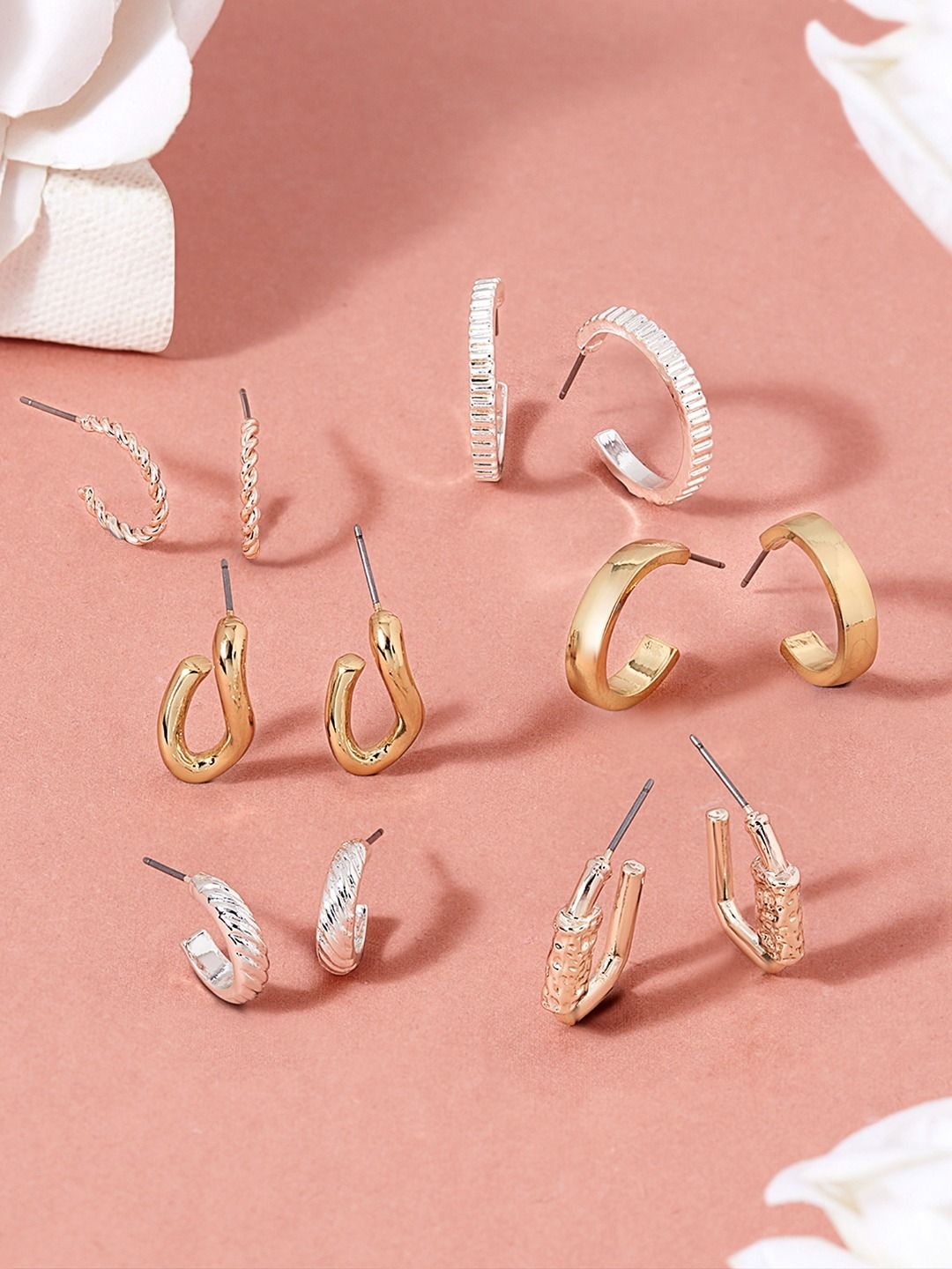AMI Set Of 6 Gold-Plated & White Half-Hoop Earrings Price in India