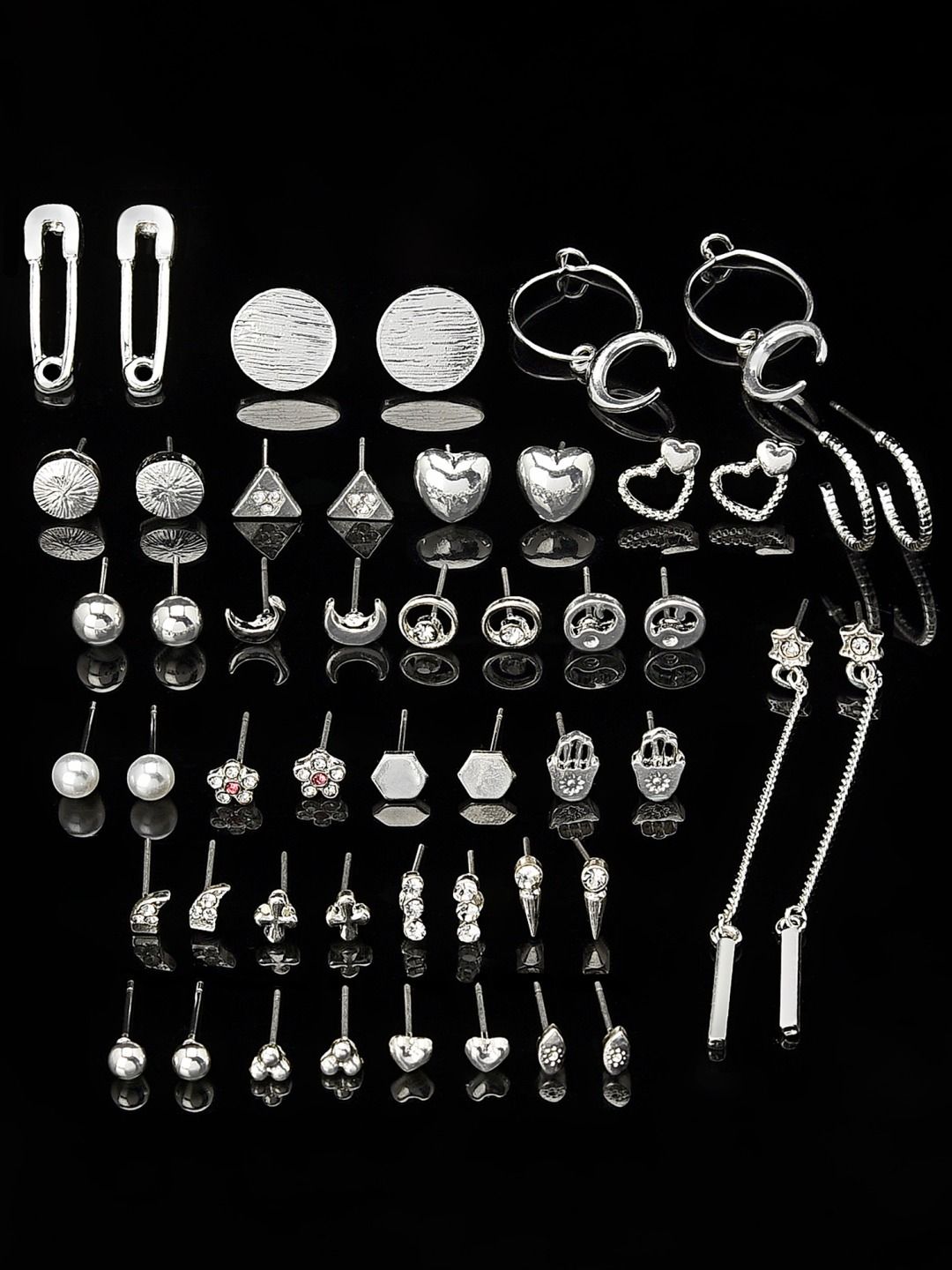 AMI Set Of 25 Silver-Plated Contemporary Drop & Studs Earring Price in India