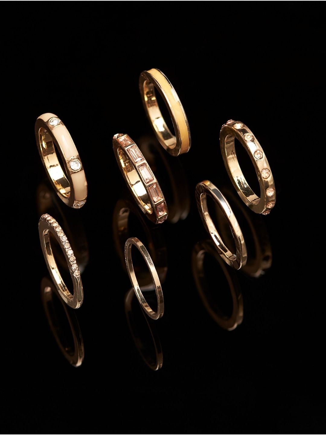 AMI Set Of 7 Gold-Plated & White Stone Studded Stunning Stackable Finger Rings Price in India