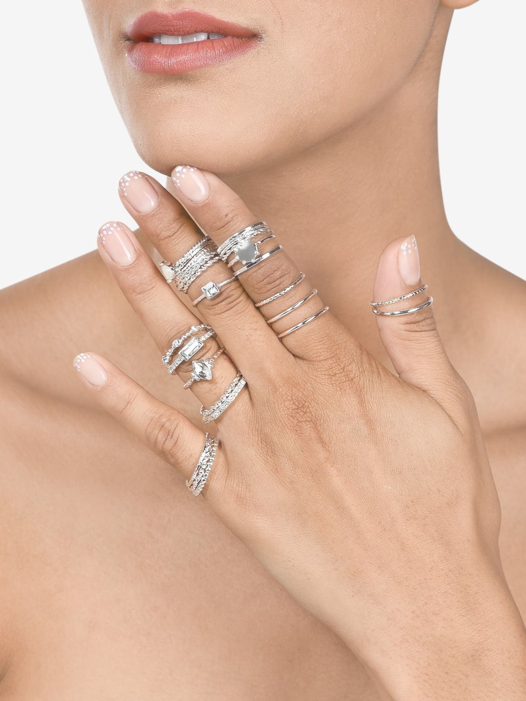 AMI Set Of 25 Silver Toned Stunning Stackable Finger Ring Price in India