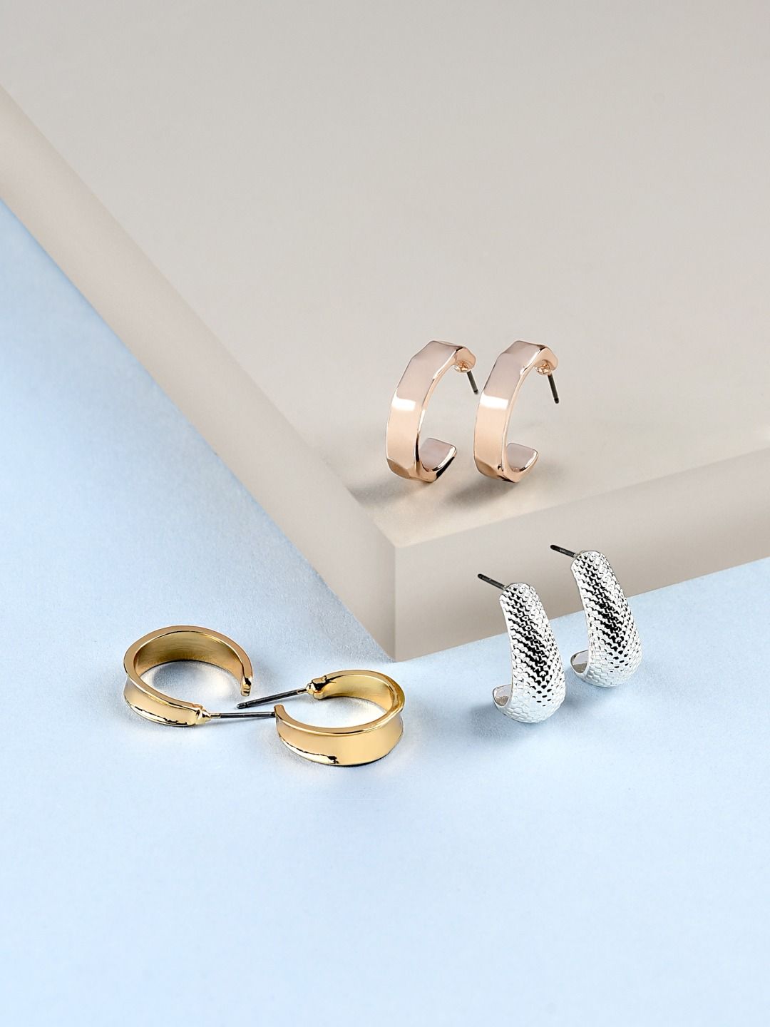 AMI Set of 3 Gold-Plated & White Circular Half Hoop Earrings Price in India