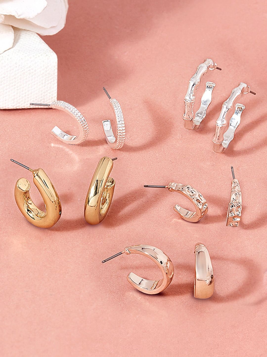 AMI Set Of 5 Gold-Toned & Silver-Toned Contemporary Half Hoop Earrings Price in India