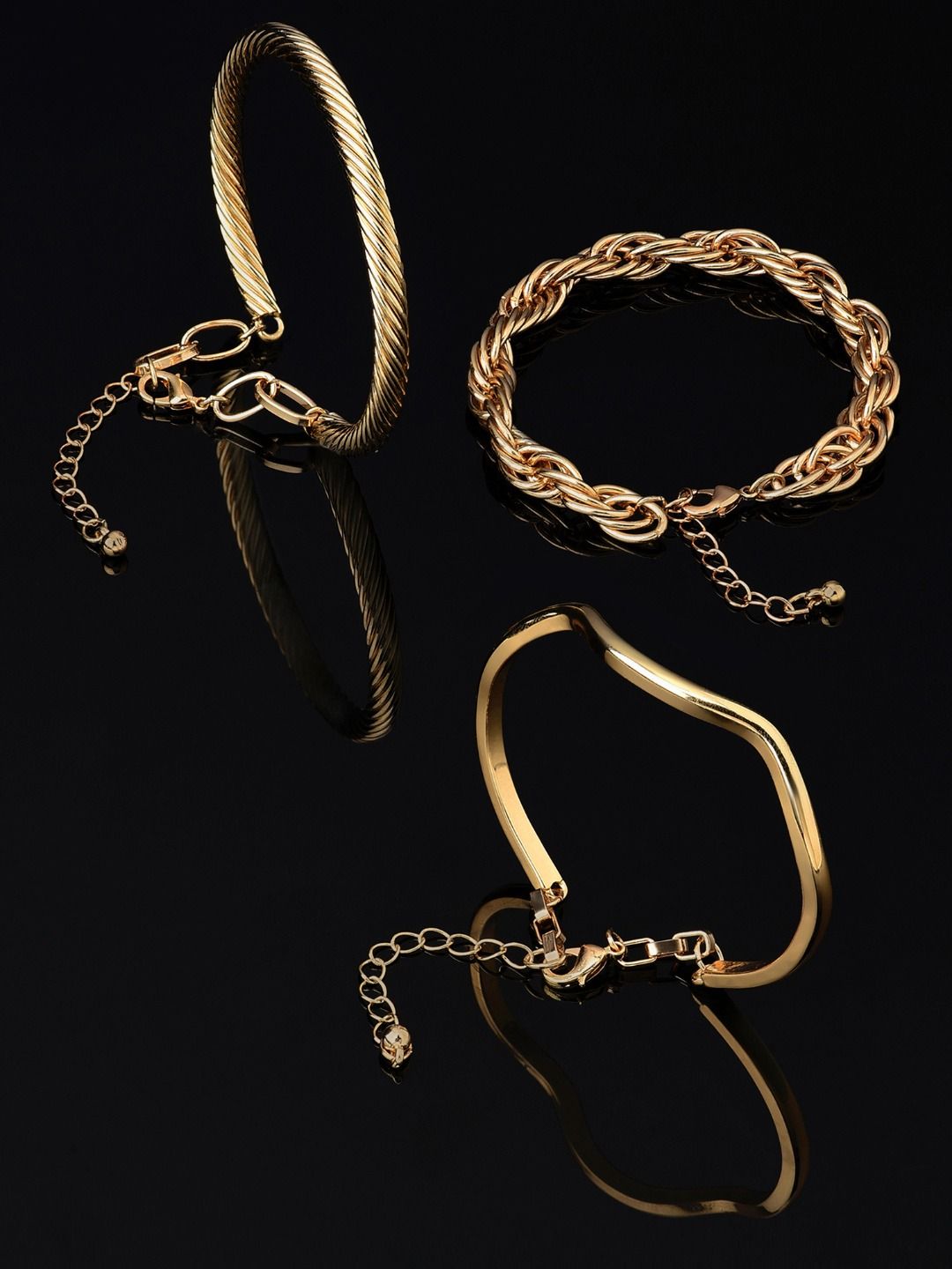 AMI Women Set Of 3 Gold-Toned Gold-Plated Wraparound Bracelet Price in India