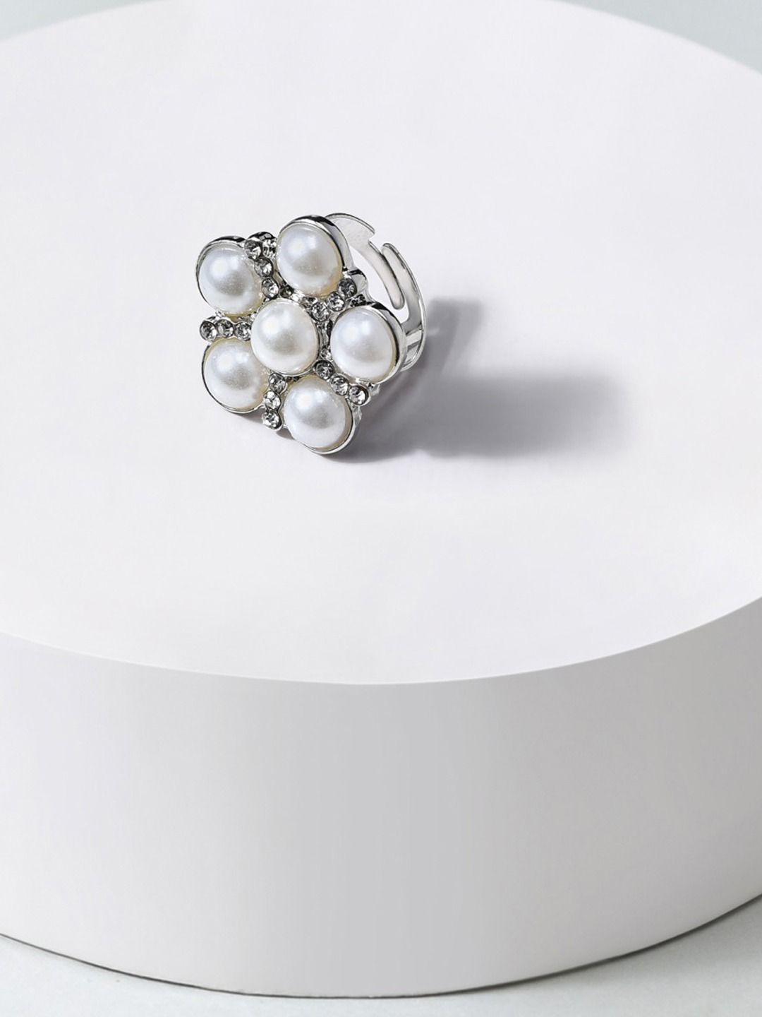 AMI Silver-Plated & Pearl-Studded Finger Ring Price in India