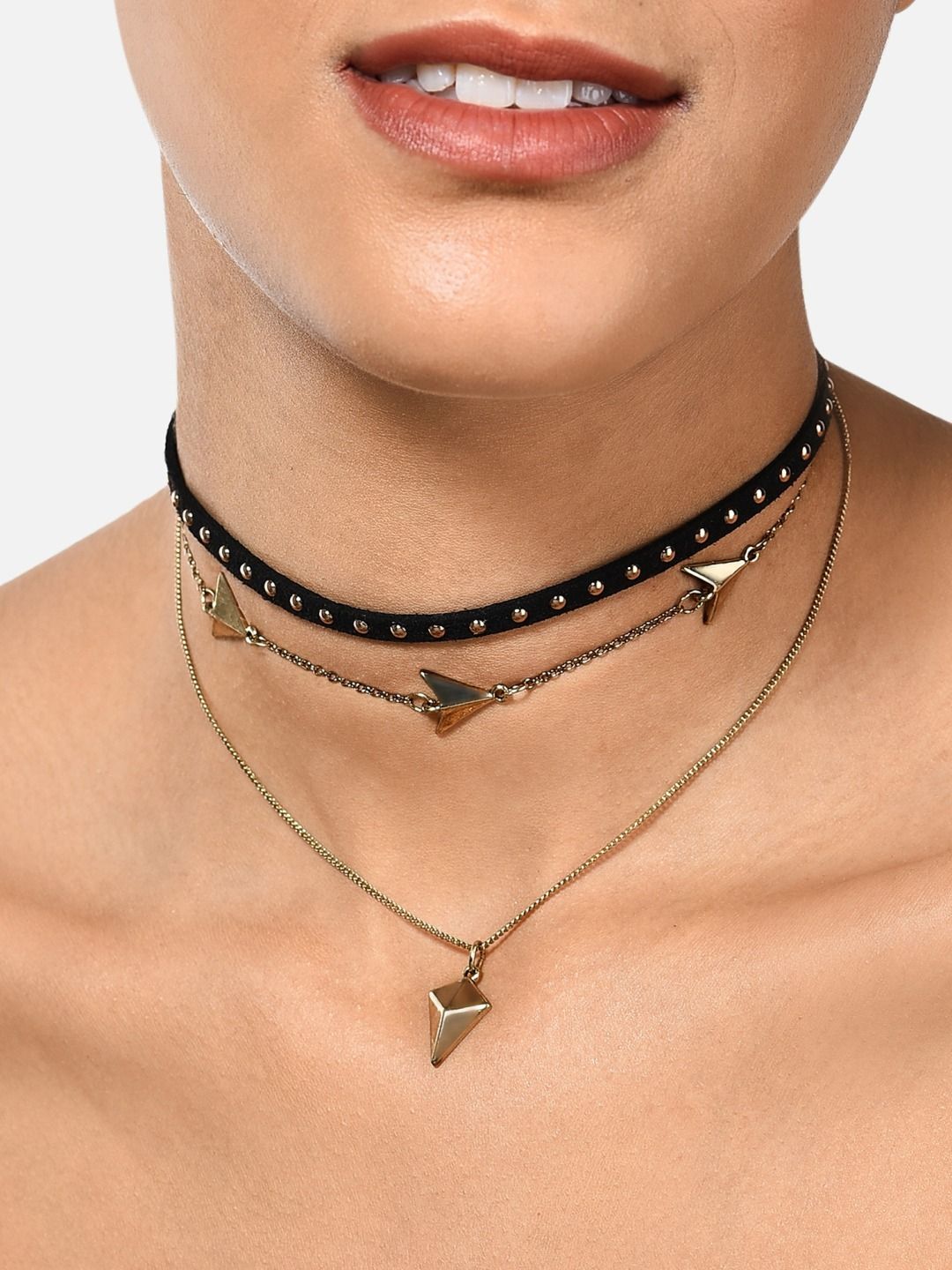 AMI Set Of 3 Gold & Black Contemporary Choker Necklace Price in India
