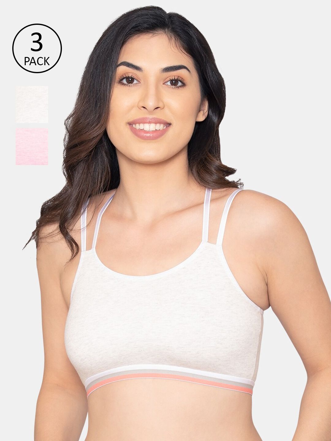 Kalyani Off White & Pink Solid pack Of 3  Full Coverage Cotton Beginners Bra Price in India